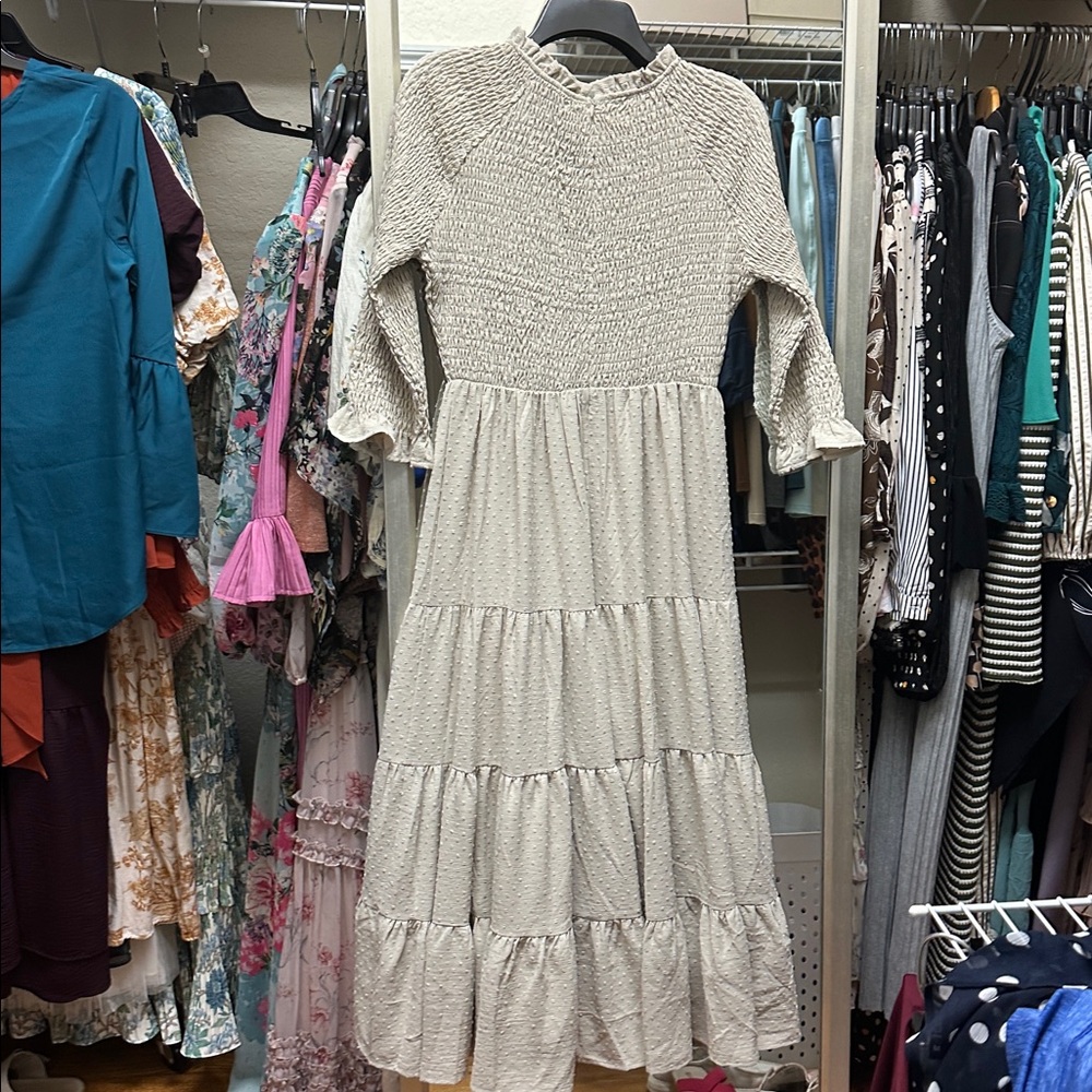 Dainty Jewells Cream Smocked Tiered Maxi Dress - Picture 5 of 5